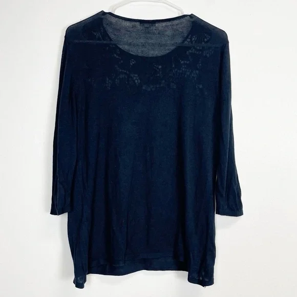 J Jill Sweater Womens Size Medium Navy Blue Knit Floral Applique Neckline - Picture 3 of 9